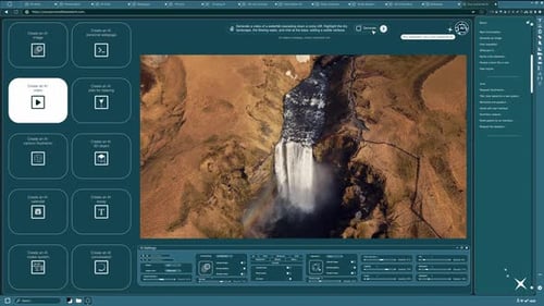 Generative Modellsoftware, die ein KI-generiertes Video eines Wasserfalls produziert