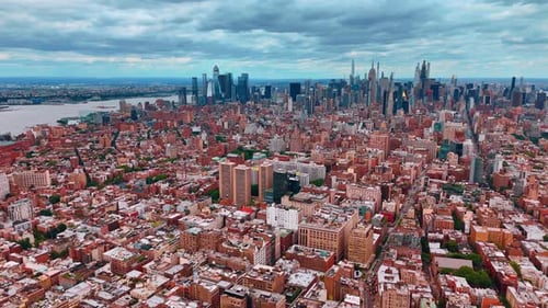 Spectacular scenery of stunning New York, USA. Skyline with skyscrapers at backdrop.