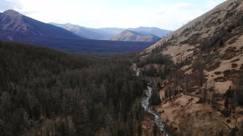 Breathtaking Valley and River Flowing Through Mountains and Forest Media