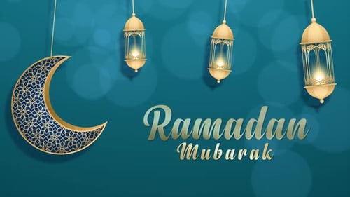 Realistische dreidimensionale Ramadan-Mubarak-Animation mit Bokeh-Hintergrund