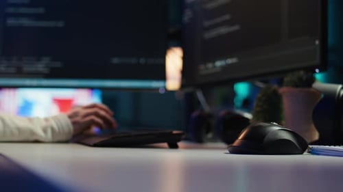 IT Specialist Typing on PC Keyboard Close Up