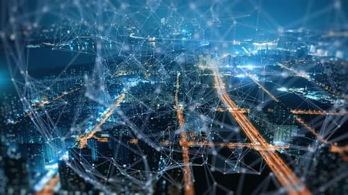 smart Connected city skyline. Futuristic network concept, city Technology