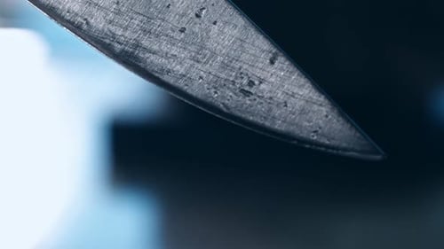 Steel Knife Blade. Close Up of Blade Knife. Steel Knife Edge With