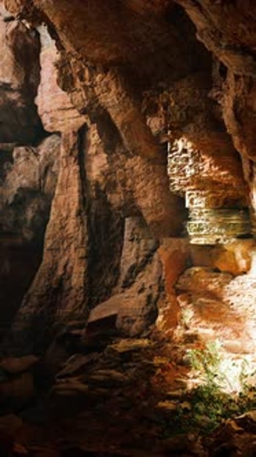 A Stunning Underground Cave with Water and Rocky Formations