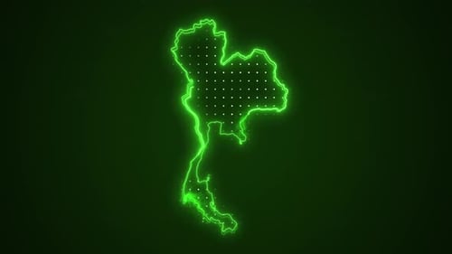 Thailand Map Neon Digital Outline Animation