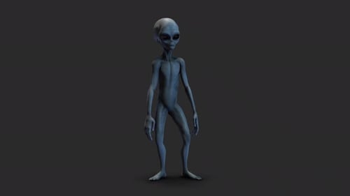 Animated Gray Alien Character Standing Loop