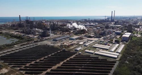 Massive Coastal Oil Refinery Petrochemical Plant Industrial Energy Production Aerial