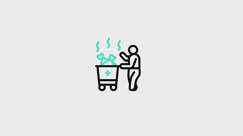 Flat Design Icon Animation of Person Pushing Health Shopping Cart