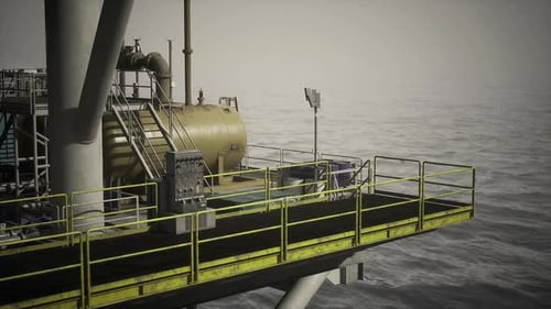 Bright Safety Lights Highlight Deserted Deck of Offshore Platform
