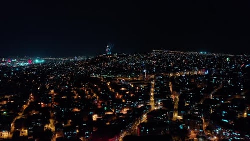 Night Cityscape Aerial View with Fireworks