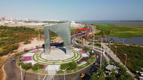 Shark fin monument in Barranquilla, Colombia.