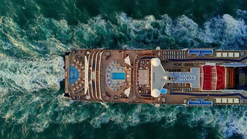 Luxury Cruise Liner Sailing the Open Sea Above Aerial Shot of Luxury Cruise in the Ocean