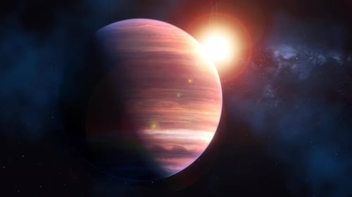 Distant Planet with Rising Sun in Deep Space