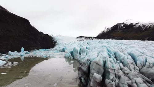 Svinafellsjokull Glacier And Mountain In Iceland - Aerial Drone Shot