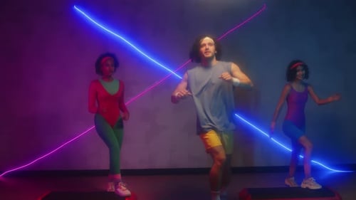 Energetic Aerobics Class with Retro Style and Neon