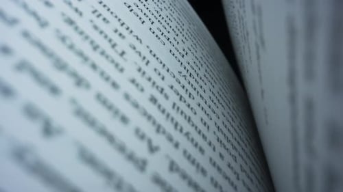 Detailed View Open Book with Text. Macro View White Pages of Book