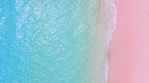 Pink Beach with Blue Ocean Beach with Natural Pink Sand in Komodo National Park Aerial View