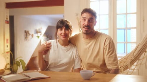 Happy Couple Talking on Video Call at Home