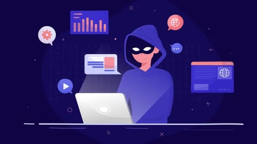 information security, hacker using a computer, computer virus animation 4k