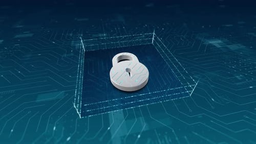 3D blue security Key logo and particles with circuit board and 3d abstract background concept