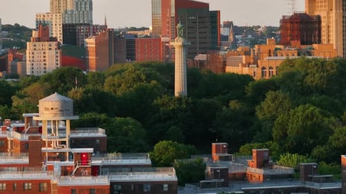 Aerial view of Fort Greene Park at sunrise