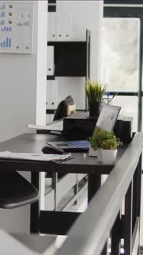 Vertical Video Empty Company Office with Workstation and Desk