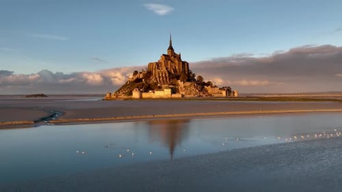 Aerial view of Mont Saint Michel in Normandy, France.