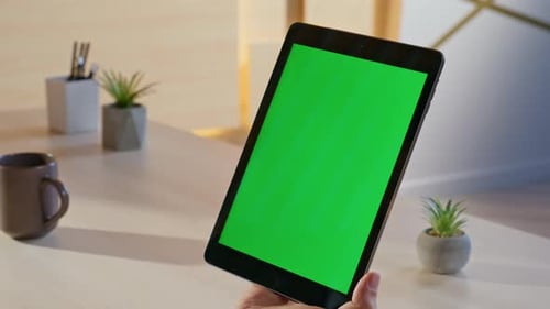 Hand Swiping Tablet with Chroma Key Green Screen