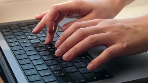 Female Hands of Business Woman Professional User Worker Using Typing on Laptop Notebook Keyboard Sit
