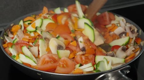 cooking vegetables in home kitchen