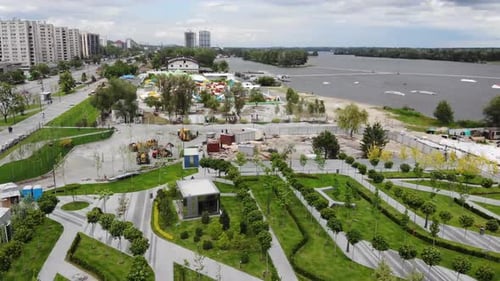 Aerial view of the park in Dnipro City in Ukraine