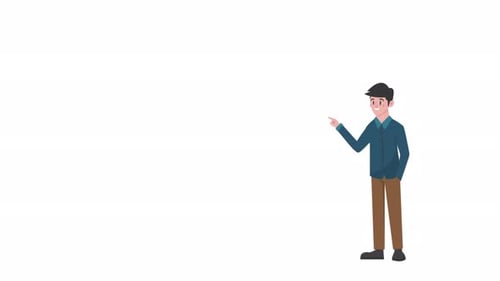 Animated Flat Design Man Pointing Right Character