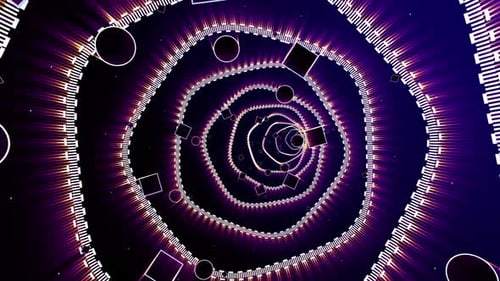 Abstrakter Neon-Tunnelhintergrund mit futuristischer Technologie und violettem Glanz. Vj, Geschwindigkeit, Spektrum lebendig