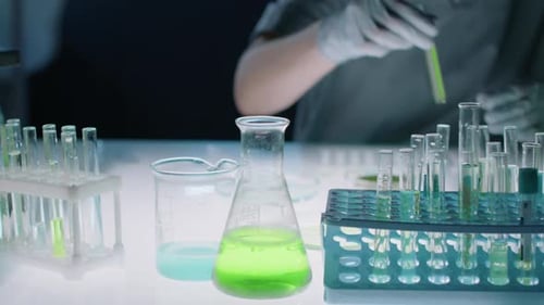 Laboratory test tubes close up