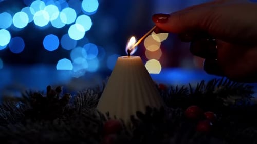 Candle Lit with Christmas Lights Bokeh