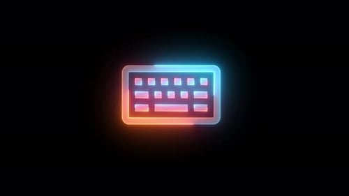 Neon Classic Keyboard Icon Brown Cyan Color Glowing Animation Black Background