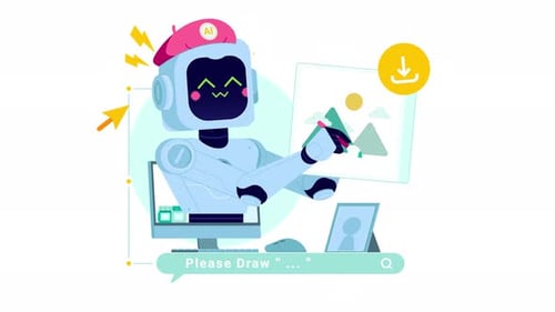 AI Robot Artist Illustrating and Creating Digital Art