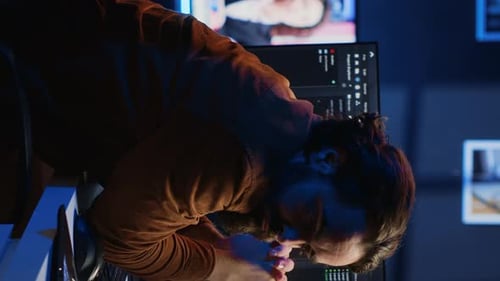 Overworked IT Professional Feeling Exhausted Pausing Tasks to Rest