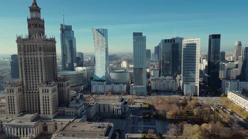 Warsaw Centre Captured From Bird's Eye Showcasing Majestic Palace of Culture and Science