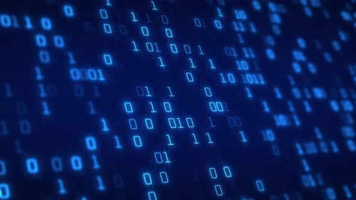 Smooth fading and disappearance of the numbers zero and one. Digital background. Blockchain technolo