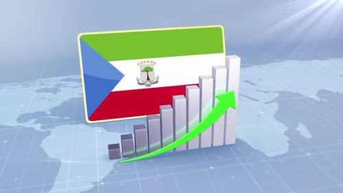 Equatorial Guinea Flag With Increasing Bar Chart Graph And Arrow Green