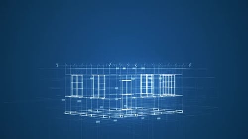 Digital Blueprint House Construction Wireframe Animation