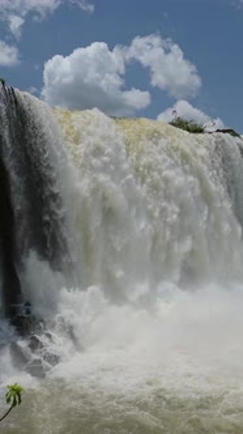 Big Powerful Waterfall Close Up at Iguazu Falls in Brazil, Amazing Waterfalls Landscape Scenery at I