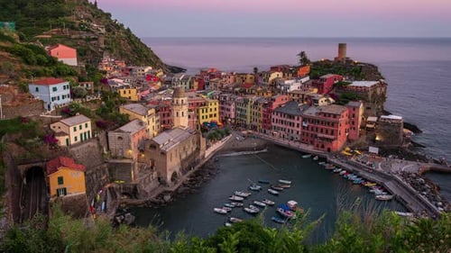 Day to night timelapse clip Vernazza in Italy