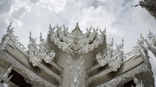 White temple building architecture in Chiang Rai Thailand