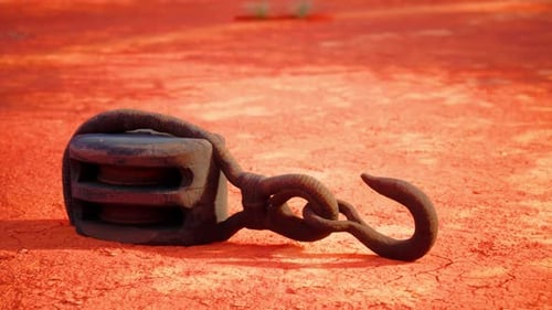 A Rusty Metal Hook on a Vibrant Red Dirt Road