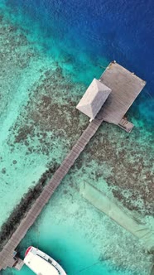 Aerial View Tropical Maldives Island Boats Surrounded By Turquoise Sea Bright Daylight and Lush