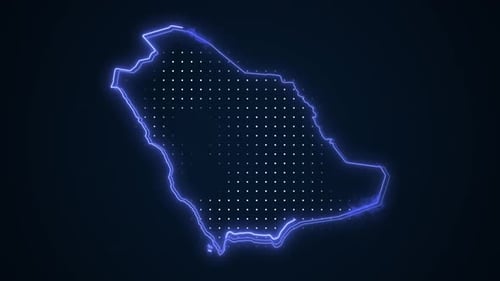 Glowing Neon Saudi Arabia Map Outline Digital Animation