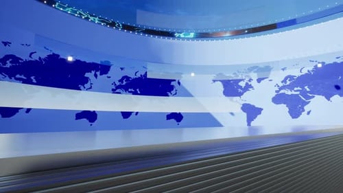 World Map Background. News Studio Background For News Report And Breaking News