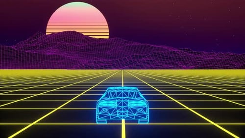Retro Neon Low Poly Vaporwave Car Loop 4K